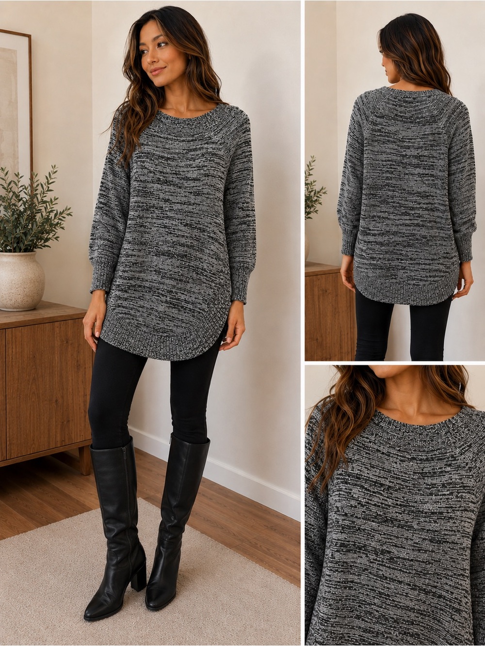 Express XS Gray Marled Oversized Knit Sweater Long Tunic
